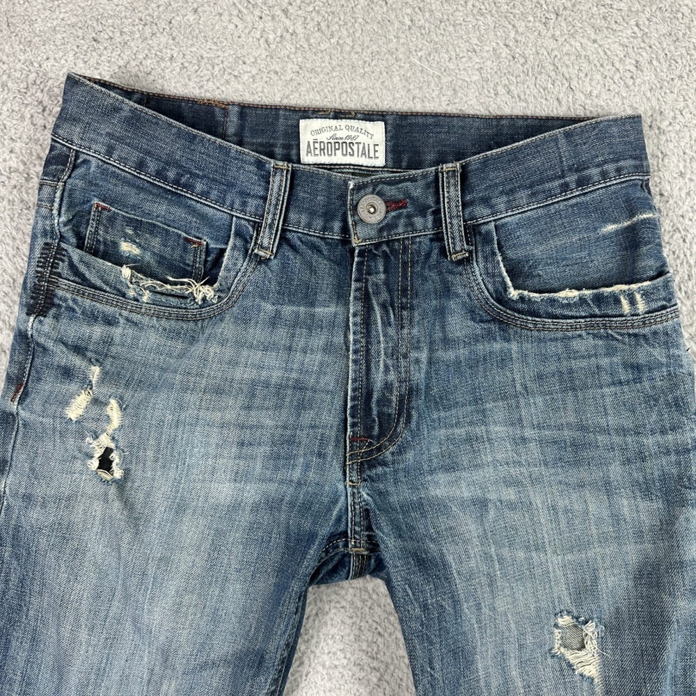 Aeropostale Essex Straight Leg Jeans Mens 30x30 Blue Distressed Ripped Y2K - Picture 4 of 11